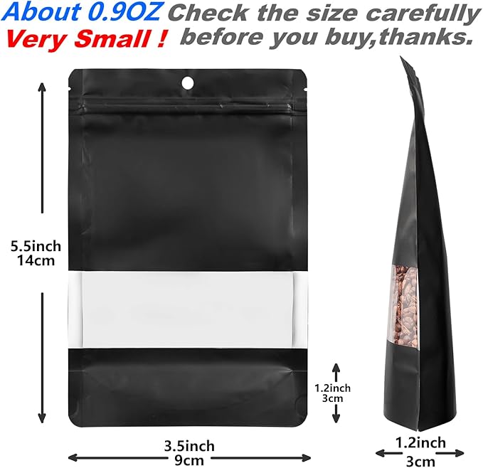 150 Pack Stand up Matte Metallic Storage Bags with Clear Front Window Heat-Sealable Resealable Solid Color Pouches for Food Storage Containers Organizer(Black,3.5 * 5.5 inch,Pack of 150)
