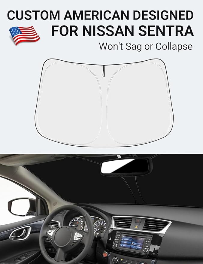 Proadsy 2025 Upgrade Windshield Sun Shade Custom Fit Nissan Sentra 2013-2019 4-Layer Foldable Front Sunshade Protector Sun Visor Blocks UV Rays Keep Car Cooler