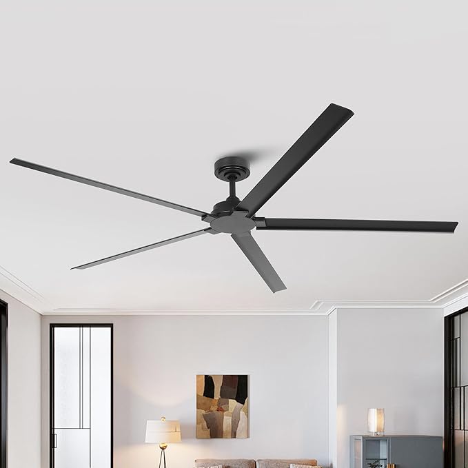 Industrial Ceiling Fans without Lights, 72 Inch Waterproof Outdoor Ceiling Fans with Remote for Patios Bedroom, Black Ceiling Fan No Light for Living Room Shop Garage, Reversible 5 Aluminum Blades