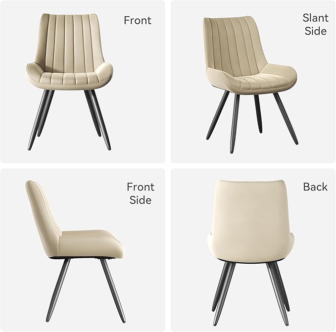 Mid Century Modern Dining Chairs Set of 4, Soft Cushion Upholstered Fabric Kitchen Chairs, Dark Beige