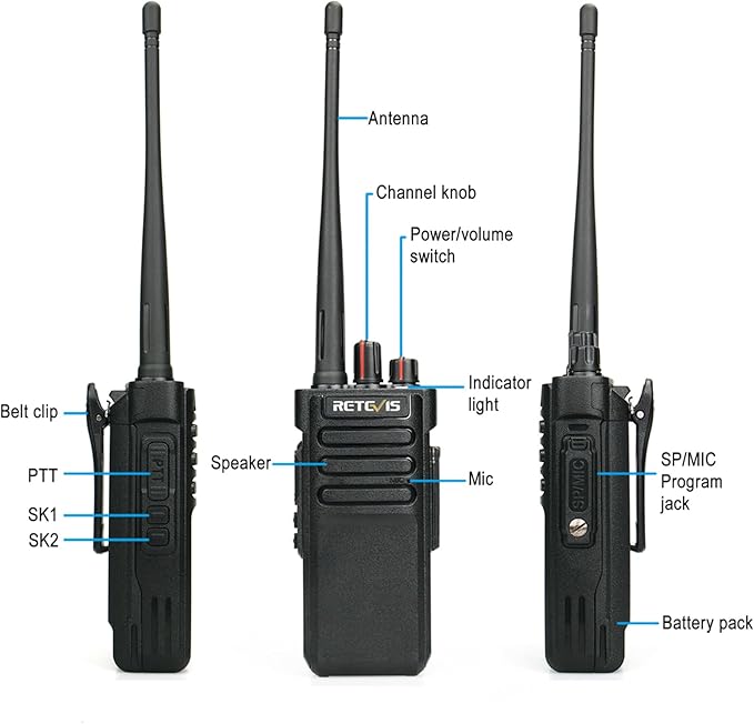 Retevis RT29 Long Range 2 Way Radio with Mic, 15in Antenna,Heavy Duty Professional Walkie Talkies,IP67 Waterproof Two Way Radio,700,000 sq. ft/50 Floor Range,3200mAh,for Construction Logistics(4Pack)