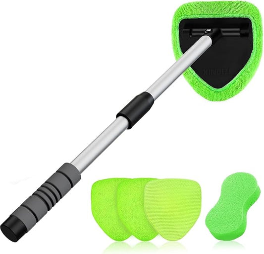 XINDELL 29-inch Windshield Cleaner Tool – Upgrade Large Head Car Interior&Exterior Window Cleaning Kit with Extendable Handle & 4 Microfiber Pads, Auto Wiper Brush for Car, Trucks, SUVs, RVs & Home