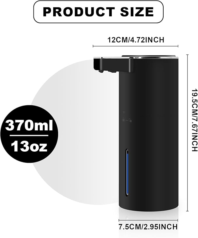 Automatic Soap Dispenser 13oz. Wall Mount Touchless 4 Gear Adjustable Electric Soap Dispenser USB Rechargeable with Infrared Motion Sensor for Bathroom Kitchen Office (Black Foam)