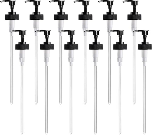 Gallon Pump Dispenser, Fits Most 1 Gallon Jugs and Containers 38/400 Snow Cone Syrup Pump Lid Top Replacement for Sanitizer, Lotion, Shampoo, Conditioner (Balck - 12 Pack)