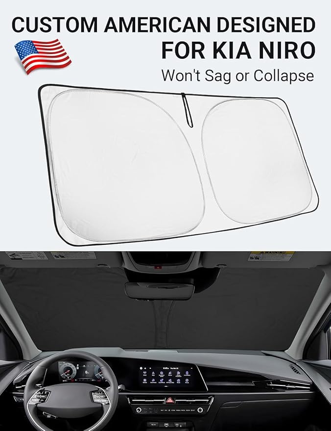 Proadsy 2025 Upgrade Windshield Sun Shade Custom Fit Kia NIRO 2017-2022 4-Layer Foldable Front Sunshade Protector Sun Visor Blocks UV Rays Keep Car Cooler