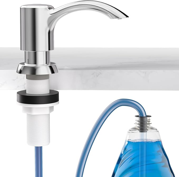 SAMODRA Built-in Kitchen Sink Soap Dispenser (Chrome) with 39" Extended Tube Kit, Upgraded Leak-Proof Design, No More Messy Refill