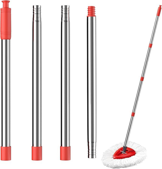 4-Section Spin Mop Replacement Handle，2.5-to-5 Foot Mop Stick Compatible with Triangle Spin Mop Base, Compatible with Ocedar Mop Handle for EasyWring Mop Refills (red)（Mop Head not Included）