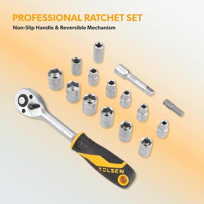 TOLSEN 89-Piece Tool Set Household Tool Kit, Hammer, Screwdrivers, Drill Bits, Socket Wrench, Hex Key, Tape Measure, Plastic Toolbox Storage Case