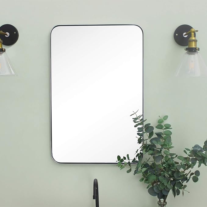 GRACTO 20x30 inch Chrome Stainless Steel Metal Framed Bathroom Mirror Wall Mounted Rounded Rectangular Bathroom Vanity Mirror