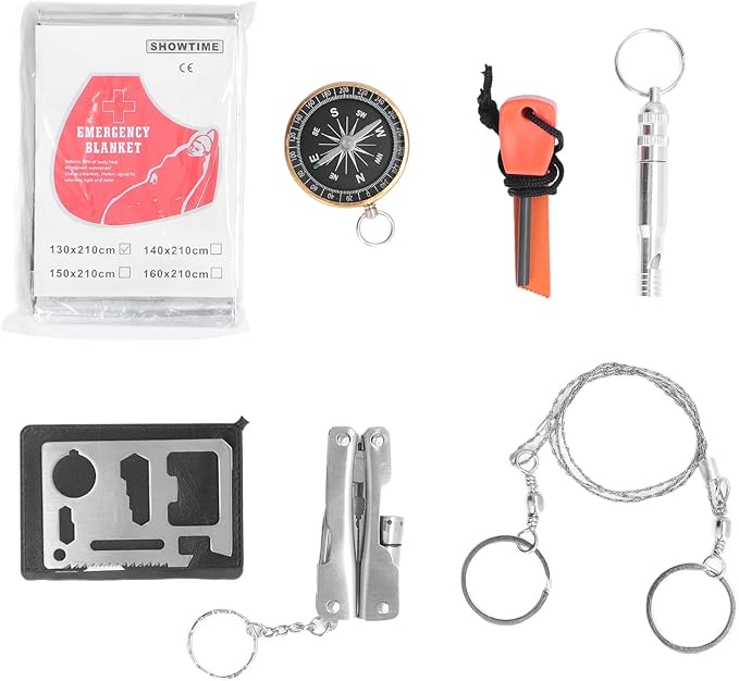 Survival Tool Kit Emergency Box Portable Sturdy Durable Large Storage Space for Car Home Travel Camping Office Sports Stainless Steel Aluminum Plastic Magnesium Rod 260g 9.17oz