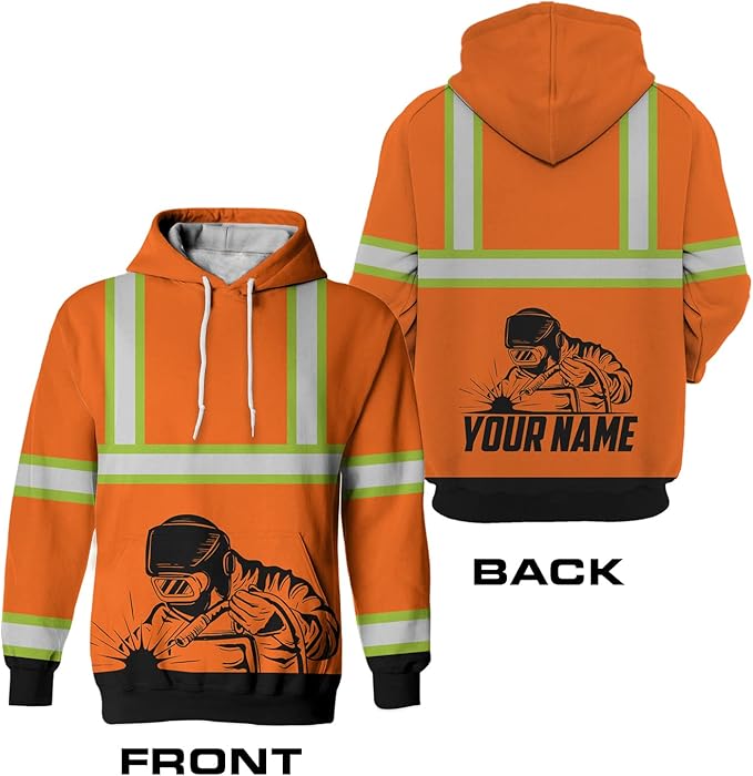 Matedecor High Visibility Hi Vis Hoodie for Men - Jobs Collection Custom Name Class 3 Reflective Safety Workwear