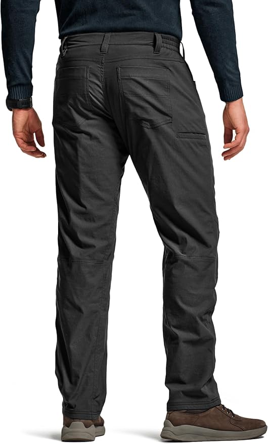 CQR Men's Winter Fleece Lined Pants, Water-Resistant Outdoor Stretch Work Pants, Windproof Casual Pants with Pockets