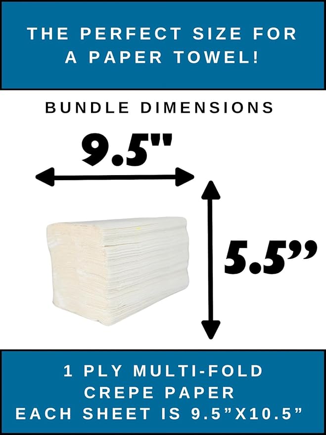Multi-Fold Paper Towels, 9.5 x 10.5 Inches, 3150 Sheets, 1-Ply Crepe Paper, 9 Bundles