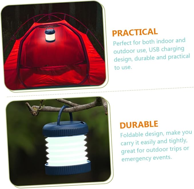 Foldable Portable Tent Lamp USB Rechargeable Outdoor Camping Light for Hiking Backpacking Emergency with Hanging Design and Lightweight Blue