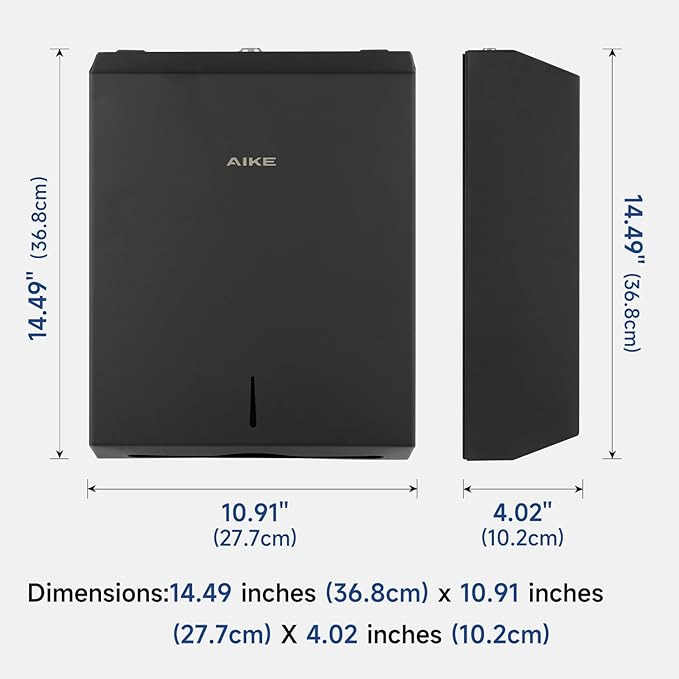 AIKE 400 Sheets Stainless Steel Multifold Commercial Wall Mount Paper Towel Dispenser, with Lock, Black AK5181 (Folded Size 10.6"x3.9" or Smaller)