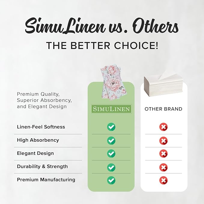 SimuLinen Pink Garden - Disposable Paper Towels for Bathroom, Guest Hand Towels, Cloth-Like Linen-Feel, Single-Use, Size 12x17" - 100ct (Made in Germany)