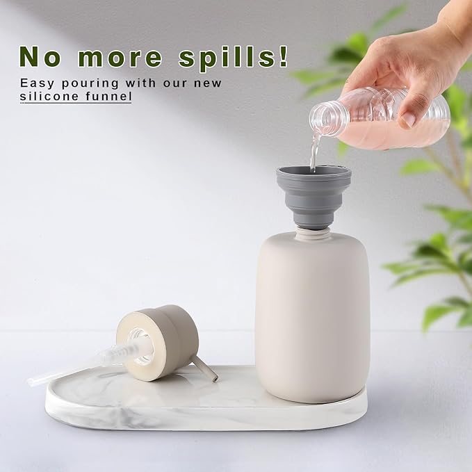 Ceramic Hand Soap Dispenser for Bathroom,16OZ Matte Dish Soap Dispenser for Kitchen Sink,Refillable Liquid Lotion Dispenser with Easy-to-Press Pump Rubber Paint (Grey)