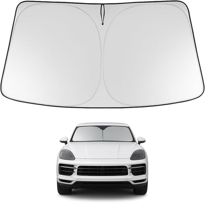 Proadsy 2025 Upgrade Windshield Sun Shade Custom Fit 2019–2023 2024 2025 Porsche Cayenne Foldable Front Sunshade Protector Sun Visor Blocks UV Rays Keep Car Cooler
