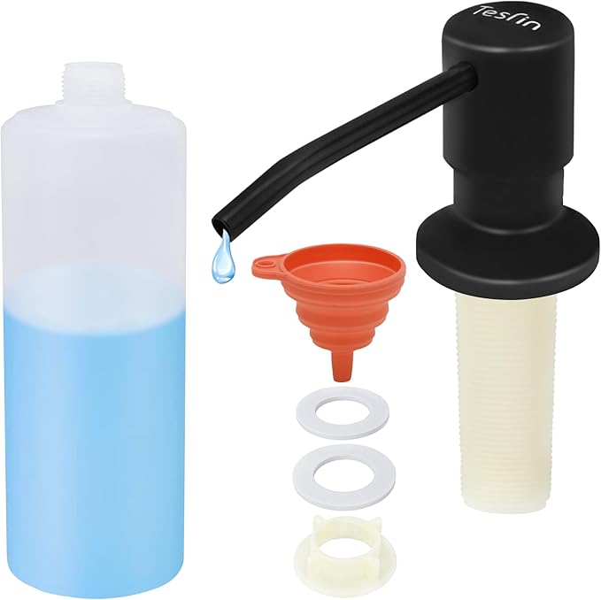 Soap Dispenser for Kitchen Sink Black Built in Soap Dispenser Pump Dish Liquid Countertop with Bottle