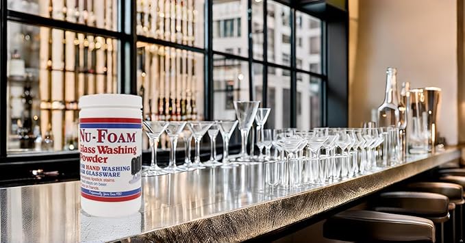 Nu-Foam Glass Washing Powder - Detergent for Bar Glassware – Original Streak-Free Solution - Hand Washing Bar, Tavern, Brewery Supplies - Concentrated 2 Lb Jar