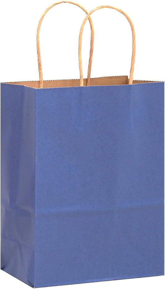 qiqee 32-Packs Deep Blue Paper Gift Bags with Handles Bulk 8.26"×6"×3.15" Small Size Gift Bags Multiple Uses（Small Size）