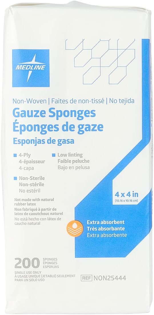 Medline Non-Sterile Nonwoven Gauze Sponges, 4-Ply, 4" x 4", Perfect for Wound Care, Pack of 2000