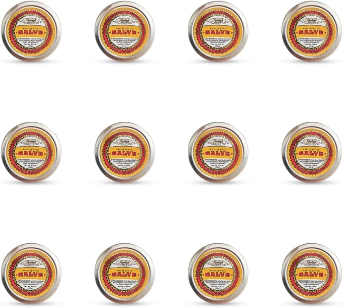 Rawleigh Antiseptic Yellow Salve Small Tin: 0.96 oz, Natural, Multi-Purpose Ointment Soothes Skin Cuts, Bruises, Irritations, with Turpentine, Phenol, Cottonseed Oil, Original Formula - Pack of 12