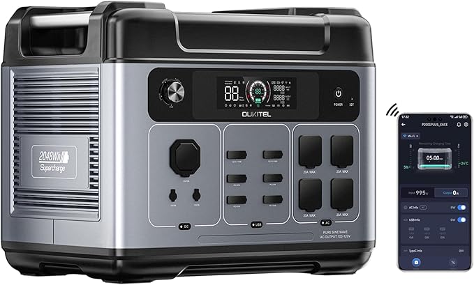 OUKITEL Portable Power Station 2048Wh, 2400W (5000W Surge), Pure Sine Wave AC Outlet, LiFePO4 Battery for Home Backup, Outdoors Camping