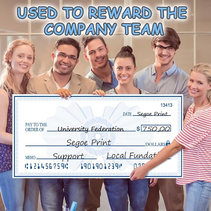 40x16 Inch Giant Check Big Checks for Presentations | Double-Sided Dry Erase Paper Check | Waterproof Laminated Fundraising Sign for Events | Reusable Presentation Sheet(Black/Blue)