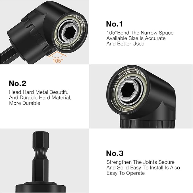 17Pcs Flexible Drill Bit Extension, Include 3Pcs Rotatable Socket Adapter 2Pcs Hex Shank 105° Right Angle Drill Attachment 10 Short Screwdriver Bits 90° Angled Bits and Bendable Extension