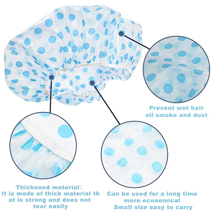 18Pcs Plastic Shower Caps for Women Waterproof Bath Caps Bathing Hair Cap Reusable Shower Caps for Shower,Spa,Salon,Housework,Girls,Home,Travel (Blue)