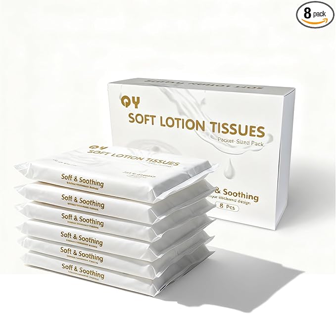 Lotion Facial Tissues,Ultra Soft 6-Ply Thicken,Travel Size Multipack Pocket Tissue, Hypoallergenic for Sensitive Skin and Babies, On-The-Go for Car, Purse, Office (20 Count-Pack of 8)