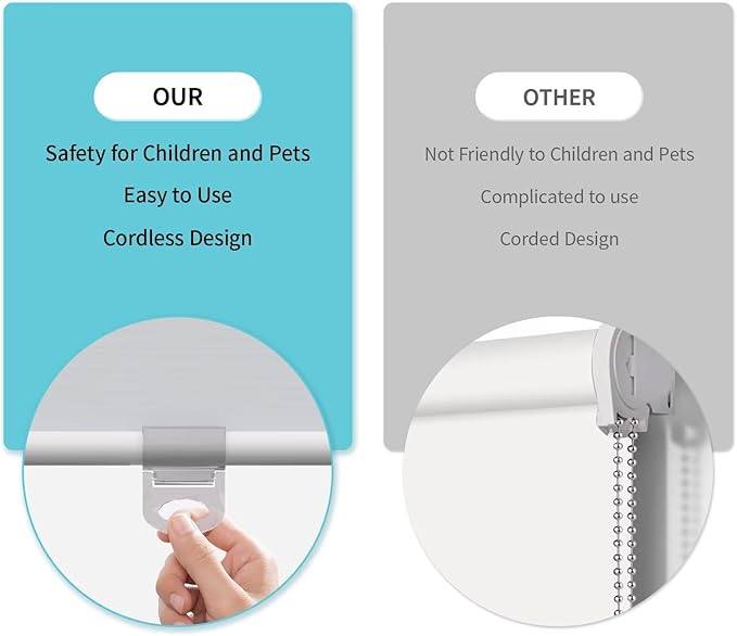 MYshade Blackout Cordless Roller Shades, Room Darkening Free-Stop Roll Up Blinds for Windows, Pull Down Blocking Blind for Home and Office, Easy to Install, 43" X 72", White