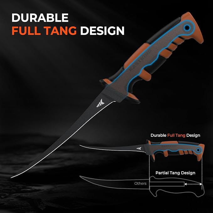 KastKing Ultimate Angler 7" Finesse Fillet Knife, Ultra-thin Flexible Blade, Razor Sharp Corrosion-resistant Vanadium Stainless Steel Fishing Knife, Includes Sheath with Sharpener & Carabiner