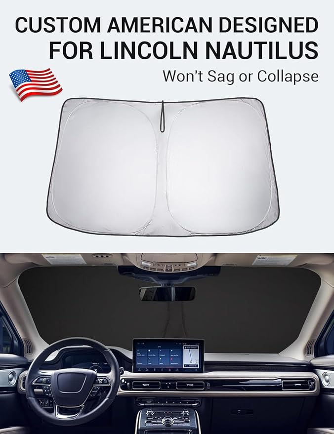 Proadsy 2025 Upgrade Windshield Sun Shade Custom Fit 2019-2023 Lincoln Nautilus 4-Layer Foldable Front Sunshade Protector Sun Visor Blocks UV Rays Keep Car Cooler