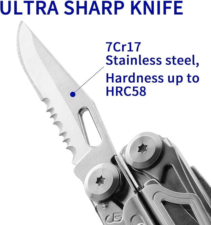 ROCKTOL Multitool, 22-in-1 Multi-tool Pliers with Fire Starter, Emergency Whistle, Glass Breaker, Safety Locking and Nylon Sheath for Survival, Camping, multitool for men