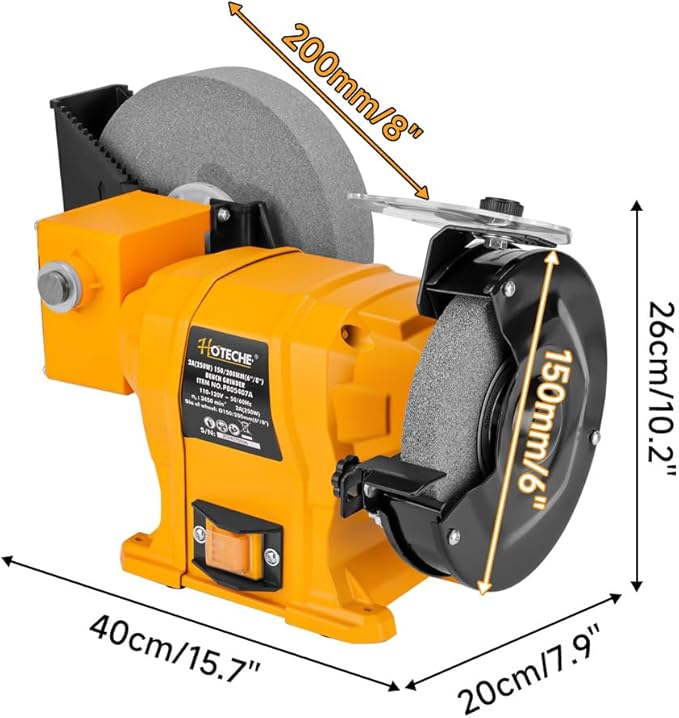 Hoteche 6-Inch/8-Inch Dual-Size Bench Grinder - 2.1-Amp Heavy Duty Dry/Wet Sharpening System for Metal, Wood, Tools, Knives, Chisels & DIY Projects