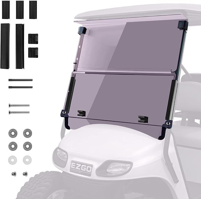 EZGO TXT 2014+ Flip Flop Compact Golf Cart Windshield, Tinted Color, 3/16" Thickness, Fits EZGO TXT 2014+