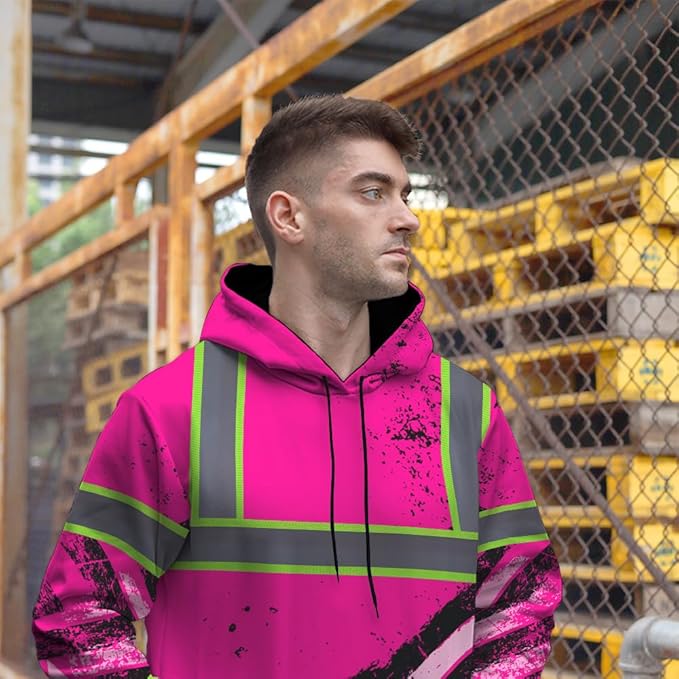 Color US Flag High Visibility Hoodie for Men Women Reflective Tapes Safety Workwear for Worker Runner Patriotic