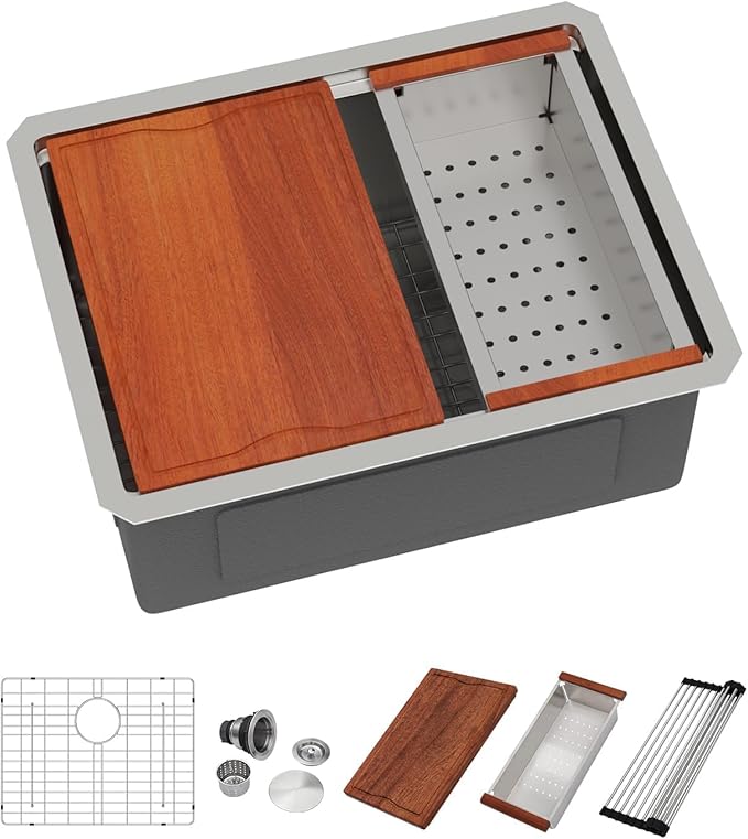 Dcolora 23 Inch Undermount Kitchen Sink Workstation Single Bowl Bar Sinks Stainnless Steel Small Kitchen Sink,DC-UW6723