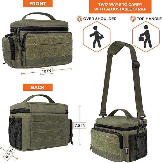 opux Tactical Lunch Box for Men, Olive Mens Insulated Lunch Bag for Adult, Leakproof Soft Lunch Cooler with MOLLE Mesh Side Pockets, Multicam Heavy Duty Lunchbox Pail for Work Women, Medium 10 Cans