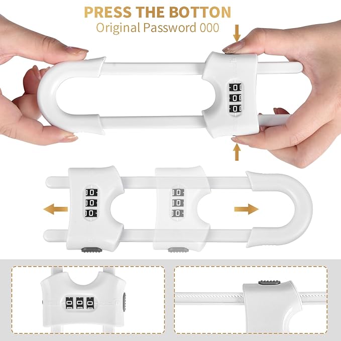 4 Pack U-Shaped Sliding Cabinet Locks Multifunctional Child Safety Lock Adjustable Baby Proof Clips for Home Cabinets Refrigerator Doors Cabinet Knobs and Window Handles (White)
