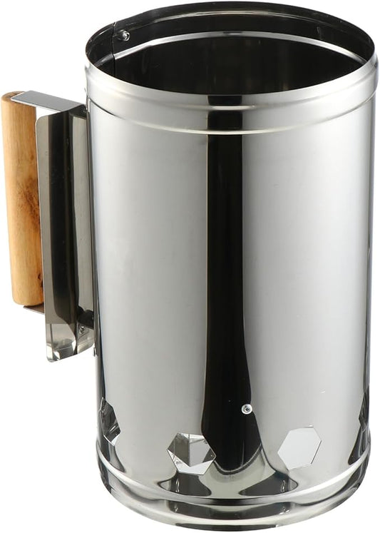 Outdoor Charcoal Chimney Starter Bucket with Wood Handle Heat Shield Quick BBQ Grill Fire Starter for Camping Tailgate Patio Cooking Suitable for Charcoal BBQ and Garden Grilling