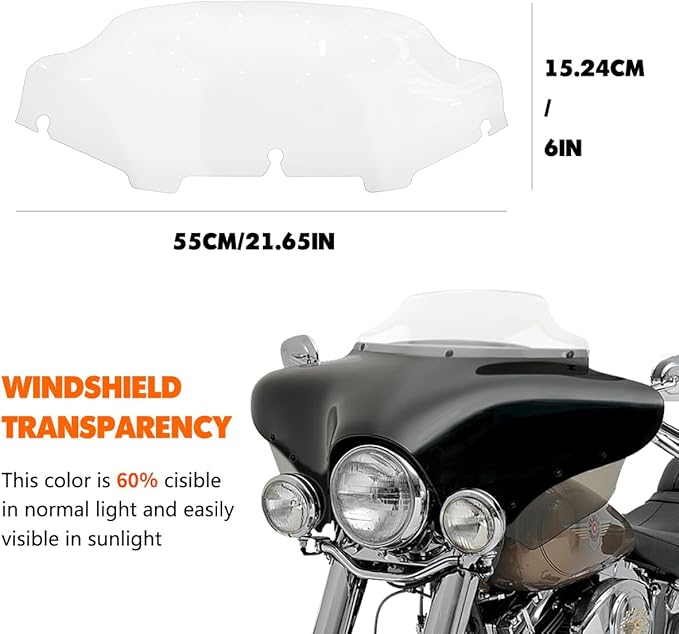 6" Windshield Windscreen for 2014-2024 Harley Davidson Touring Street Glide Electra Glide/Ultra Limited/Tri Glide FLHT FLHX FLHXS FLHTK, Clean