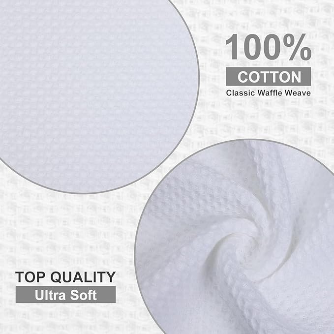 Kitinjoy 100% Cotton Waffle Weave Kitchen Towels, 4-Pack Super Soft and Absorbent Dish Towel for Drying Dishes, Kitchen Hand Towels, 20 in x 28 in, White