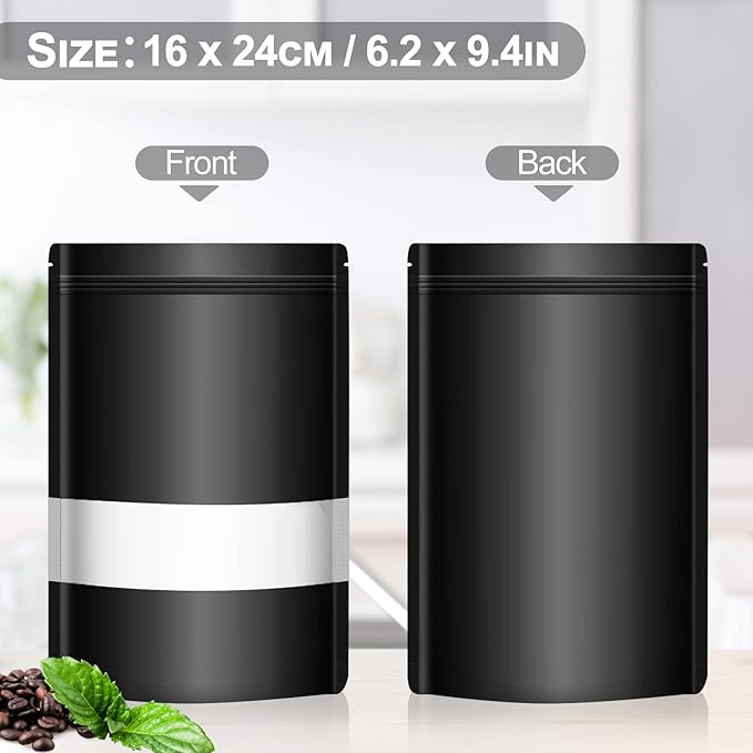 100 Pack Smell Mylar Proof Bags for Food Storage, Resealable Packaging Bags for Small Business, Stand Up Foil Pouches Reusable Heat Sealable Bags with Clear Window (Black, 6.3x9.4 In)