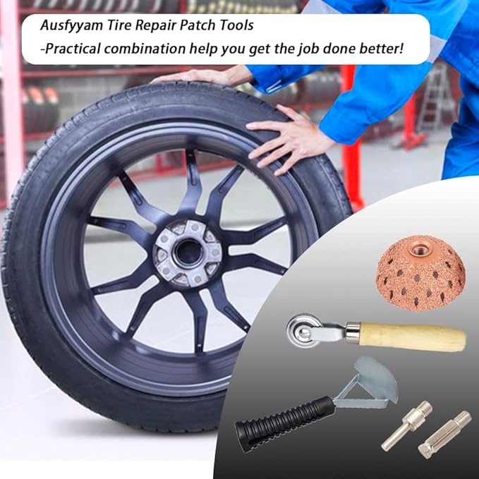 Tire Wheel Repair Patch Tools Kit Tire Buffer Wheels 55mm Tungsten Steel Buffing Wheel with Tire Patch Roller Scraping Cutter for Car Tire Grinding Polishing Accessories Kit