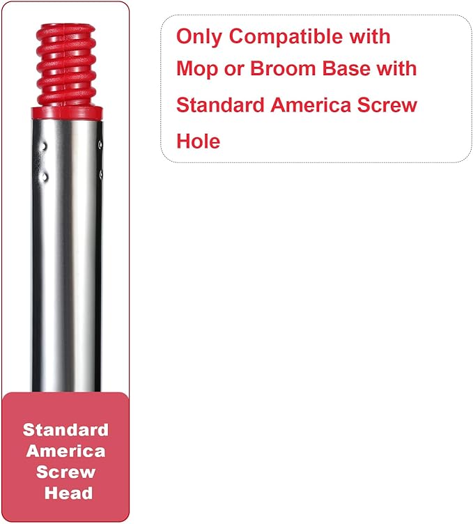Spin Mop Replacement Handle - 4 Section Mop or Broom Handle/Stick Compatible with O Cedar Spin Mop Refills and Brooms, 30" to 59", American Threaded Joint End (Mop Head Not Included)