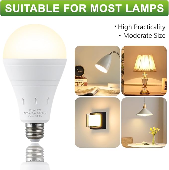 10 Pack Rechargeable Emergency Light Bulbs, Battery Powered Energy Efficient LED Light Bulb 3000K Warm E26 120 Volt 9W 60W Equivalent with 1200mAh for Home Power Outage Camping Hurricane