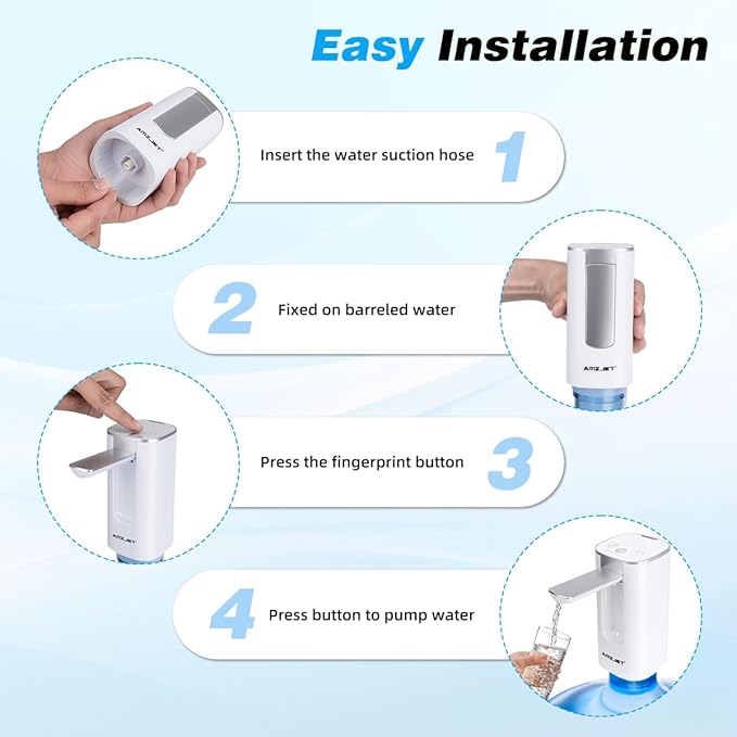 Water Dispenser for 5 Gallon Bottle with Digital Display, 4 Dispense Modes, Portable USB Charging Electric Water Pump, Foldable Spout, Food-Grade Water Jug Pump for Home, Office, RV, Campin(White)